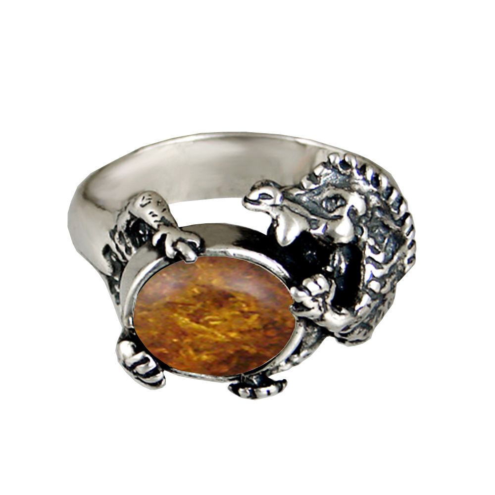 Sterling Silver Dragon Ring With Amber Size 5